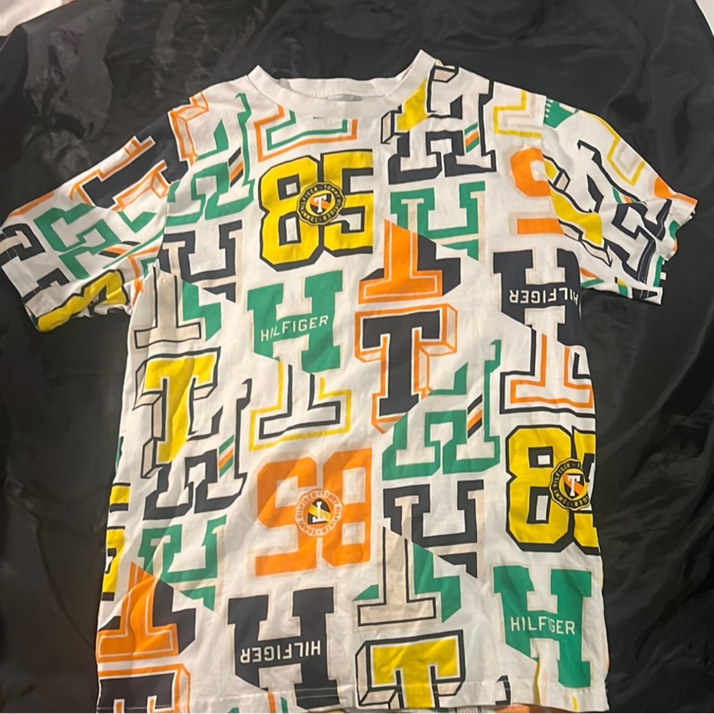 Tommy Hilfiger White and Green Short Sleeve Tee